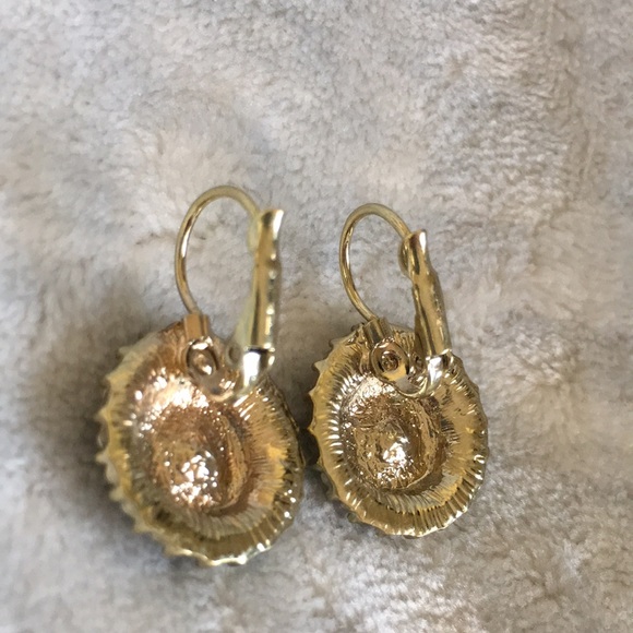 Aqua & Sand Colored Lever Back Bead Encrusted Pierced Fashion Earrings NWOT 1” - Picture 7 of 10